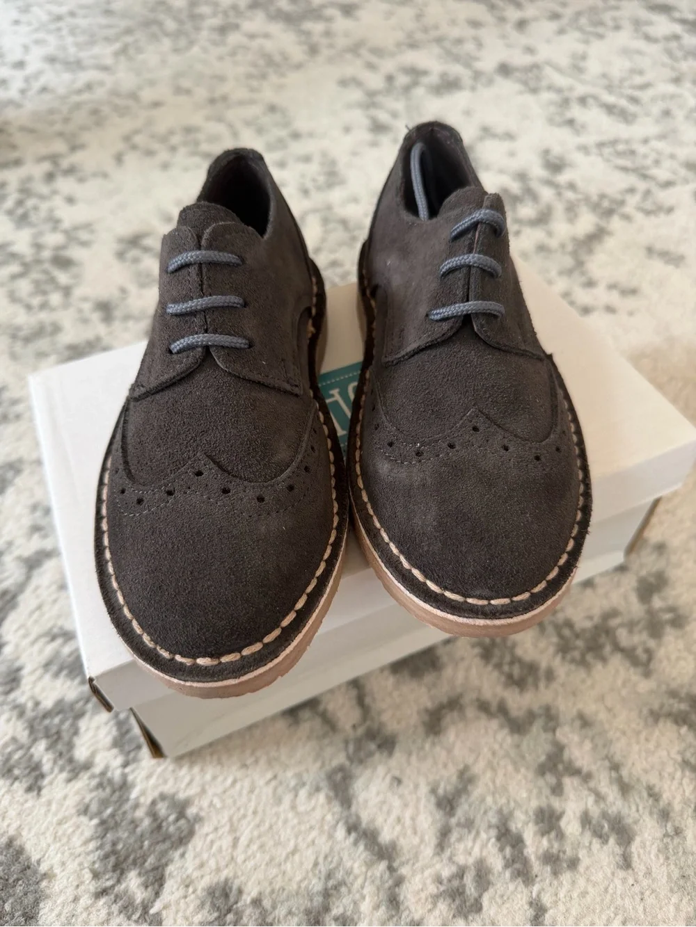 Kids Suede Wingtip Dress Shoes in Dark Gray